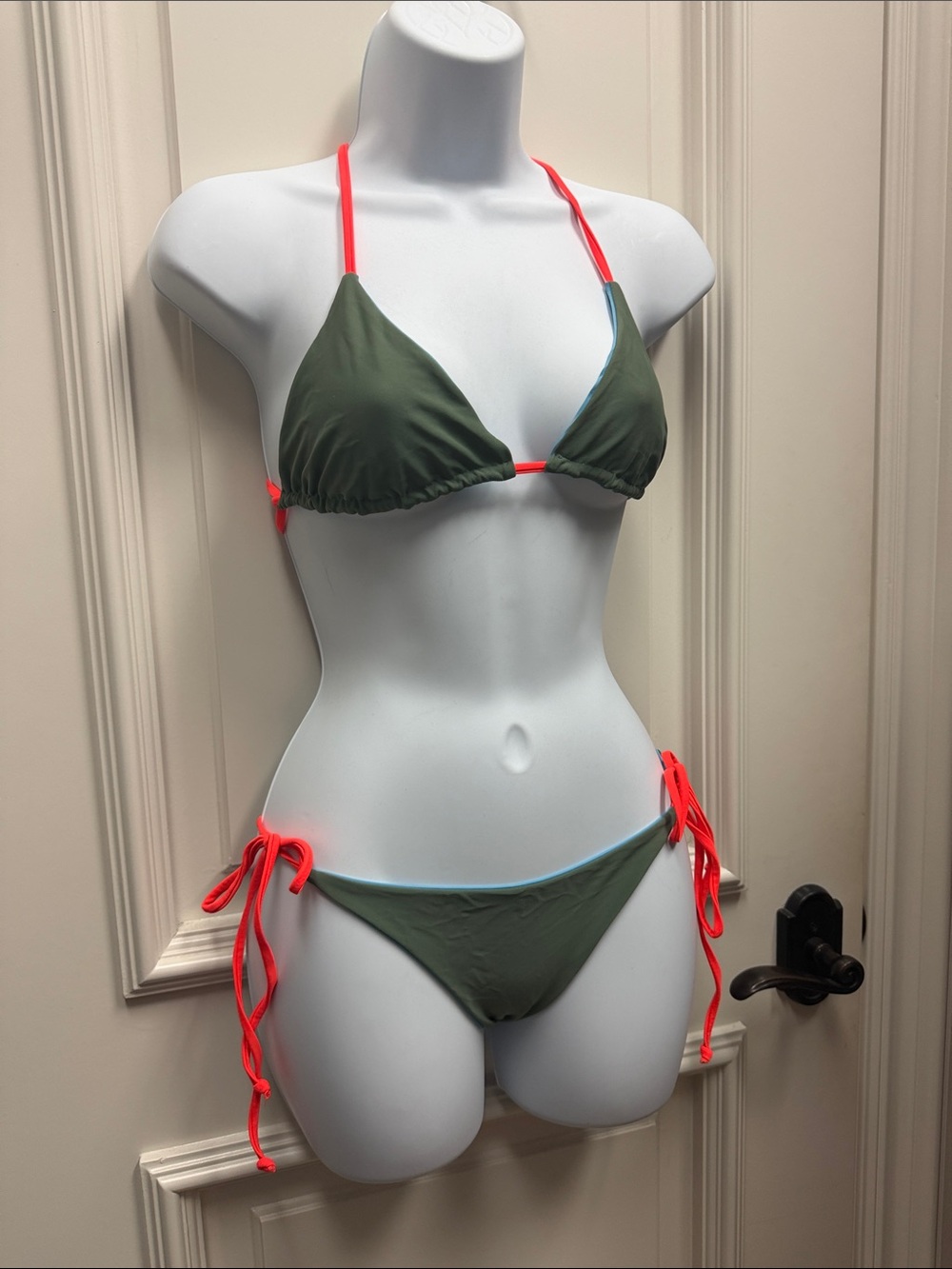 Basta Surf reversible neon bikini orange side tie string bkue khaki green osfm